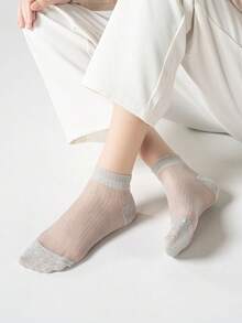 5 Pairs Women's Summer Ultra-Thin Cotton Mesh Ankle Socks, Lightweight Breathable Comfortable Short Socks For Daily Wear - Multicolor - View 8