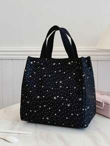 Portable Insulated Lunch Bag, Lunch Box, Bento Bag, Dinner Insulation Bag, Thickened Cute Fruit Lunch Bag For Students, Asymmetrical Star Lunch Bag - Black - View 7