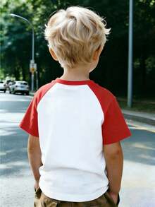Disney Children's Color-Block White And Red Top, Summer Casual Multi-Functional 'Cars' Lightning McQueen Emblem T-Shirt, Breathable, Suitable For Boys And Girls - 白色拼紅色 - 查看 2