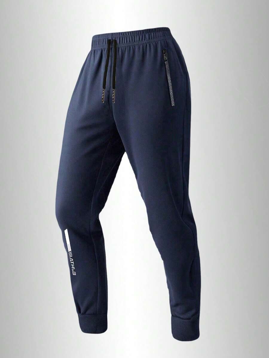 Men's Casual Pants, Suitable For Spring, Summer, Autumn And Winter, With Pockets And Zipper, Suitable For Daily Outings, Sports, Running, Hiking, Travel And Leisure Wear - 藍色 - 查看 1