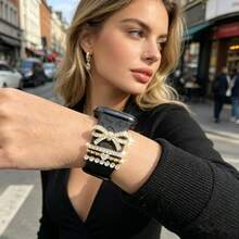 4pcs Zinc Alloy Pendant, Sparkling Rhinestone Bow & Crystal Ring Decorations, Luxury Shiny Watch Accessory Set, Suitable For Women To Make Your Watch More Charming And Brilliant (Watch Band Not Included) - Mouldless - View 2