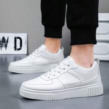 男女通用厚底系带休闲运动鞋，街头风 - 白色 - 查看 4