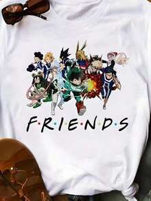 Japanese Anime Graphic Print T-Shirt, Fashionable Casual T-Shirt With Crew Neck, Short Sleeve, Plus Size T-Shirt ........Tops,Home,Blouses - 白色 7 - 查看 6