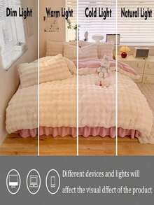 3pcs Cream White Plush Crystal Velvet Duvet Cover Set, Suitable For Bedroom, Warm Duvet Cover & Pillow Case, Machine Washable - 白色 - 查看 6
