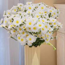 Set de 6 piezas, 60 piezas de flores de margarita de seda artificial, ramo de flores de margarita blanca falsa para decoración de boda, manualidades, decoración del hogar y dormitorio - Blanco - Ver 4
