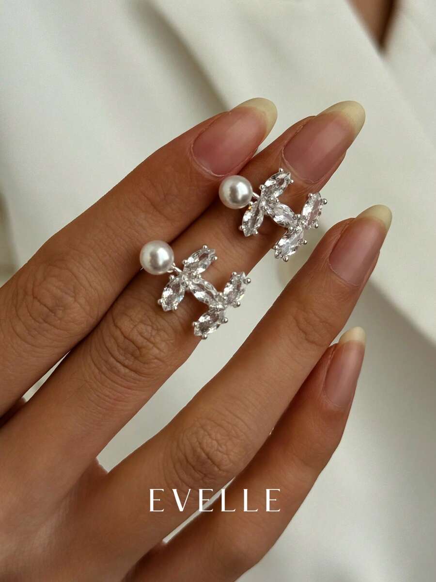 銀色耳環,經典圓形與立方鋯石裝飾女士項鍊與耳環珠寶套裝,可疊戴,適合女性日常配戴,可作為禮物送給女友、朋友、伴娘,適用於生日派對、母親節、齋月 - 銀色 - 查看 1