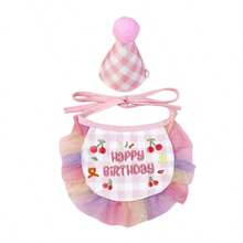 Set Celemek & Topi Ulang Tahun Hewan Peliharaan - Celemek Rumbai Huruf Bordir, Topi Renda Donat 3D, Karet Elastis yang Dapat Diatur, Ringan & Lucu, Aneka Warna - Perlengkapan Foto Penting untuk Kucing dan Anjing Kecil & Sedang, Pelengkap Pakaian Liburan, Hadiah Pesta - MultiWarna - View 11
