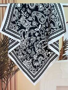 1 chiếc khăn vuông in họa tiết đơn giản 70cm, khăn bandana mùa xuân mới cho nữ, đa năng dùng làm khăn thắt eo, băng đô, khăn quàng cổ thời trang, đi biển, đi nghỉ mát. - Đen và trắng - Xem 3