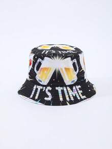 1pc Men's Fashionable Beer Digital Print Reversible Bucket Hat, Suitable For Beer Festival And Daily Wear - A - View 8