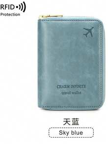 1个黑色PU皮革护照夹拉链旅行钱包，多卡位文件收纳包，男女通用防盗旅行身份证件套 - H007-1A - 查看 3