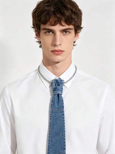 1 chiếc cà vạt bolo denim kiểu punk thời trang unisex, màu xanh dương, phù hợp cho trang phục thường ngày và dự tiệc.