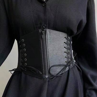 1件女士文艺复兴风格配饰，暗黑朋克风系带拉链可调节胸衣腰带，适合万圣节之夜或日常穿着