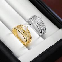 1 chiếc nhẫn bản rộng đính đá Cubic Zirconia họa tiết đường hình học dành cho nữ - Nhiều màu - Xem 5