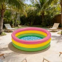 Colorful 3-Ring Thickened Inflatable Swimming Pool For Home Water Play, Quick Inflation & Easy Storage, Long-Lasting Leak-Proof, Non-Slip Reinforced Base Stable Anti-Tip, Thickened Wear-Resistant Material Pressure-Resistant Anti-Tear, Odorless Skin-Friendly Durable Non-Deforming, Multi-Functional For Kids Bath Tub & Parent-Child Water Play, Suitable For Indoor Living Room, Balcony, Yard, Backyard, Terrace, Outdoor Lawn, Beach - Multicolor - View 3
