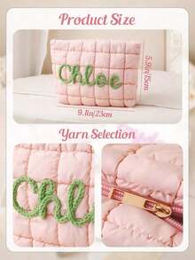 Personalized Quilted Nylon Cosmetic Bag, Custom Hand-Crocheted Name-Stitched Zippered Bag, Travel Down Bag-A Stylish, Simple, And Unique Personalized, Suitable As A, Valentine's Day, Customized Birthday, Anniversary, Couple's, Mother's Day, Wedding, Bridesmaid, Party, New Year's, Best Friend, Or A Her. - Multicolor - View 7