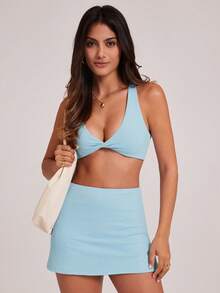 VUTRU 1 chiếc áo ngực thể thao ôm sát kiểu racerback có đệm, thích hợp cho yoga và thể dục. - Màu xanh nhạt - Xem 5