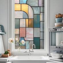 1/4pcsMinimalist And Refreshing Geometric Frosted Glass Window Stickers Are Reusable, Adhesive-Free, Opaque, And Heat-Insulating, Suitable For Bathrooms, Living Rooms, And Glass Decoration. - Frosted Stickers - View 11