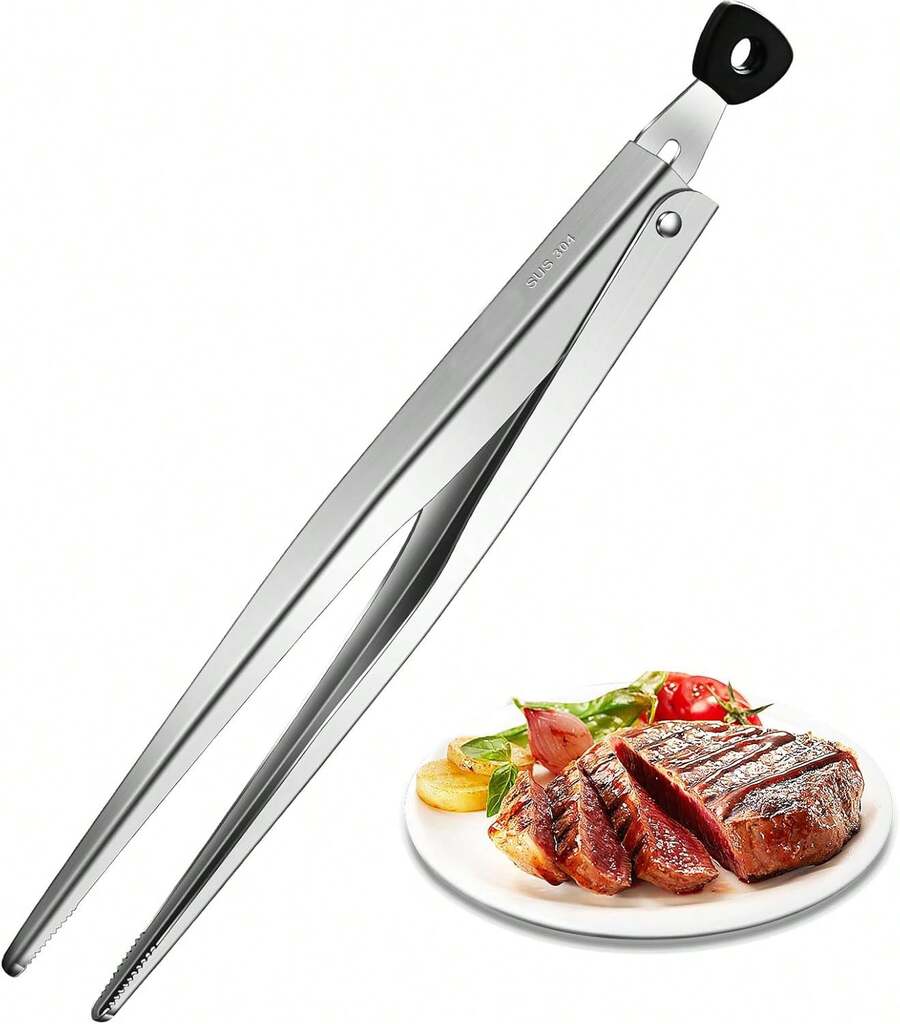 Locking Stainless Steel Kitchen Tongs, 12-Inch Grill Tongs,Heat-Resistant Up To 600°C, Precision Serrated Tip Design - A - View 1