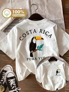 100% Cotton Double-Sided Print Women's T-Shirt, Cartoon Toucan With Leaves  Rica Print, Casual Round Neck Short Sleeve Summer Top Women Tops - 白色 - 查看 7