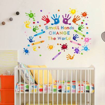 彩色励志语录墙贴，乙烯基材质，泼墨手印图案，激励人心，正面标语墙贴，适用于教室、学校、卧室、游戏室、儿童房墙面装饰，万圣节装饰