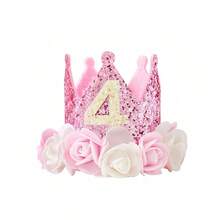 Couronne d'anniversaire de princesse pour filles, couronne rose et or pailletée avec fleurs, bandeau pour 1er, 2ème, 3ème, 4ème, 5ème anniversaire de bébé et tout-petit, fournitures pour fête d'anniversaire - Multicolore - Voir 15