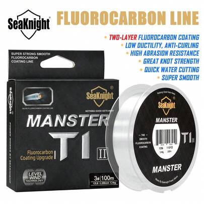 SeaKnight T1 II Fluorkohlenstoff beschichtete Angelschnur, 100m/50m, Fluorkohlenstoff-Beschichtung für Stärke und Haltbarkeit, hervorragend zum Werfen und Haken