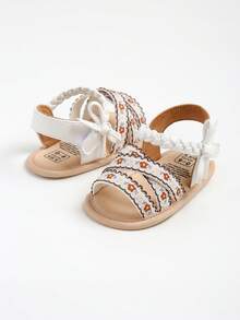 Giày sandal mùa hè bằng da PU mềm mại hở mũi cho bé gái, họa tiết hoa, kiểu công chúa. - màu nâu - Xem 9