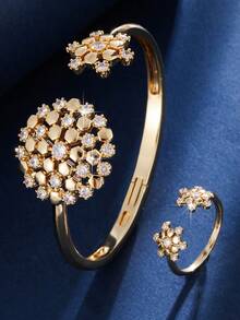 2pcs Elegant Sparkling Zirconia Snowflake Bracelet And Ring Set, Glamorous Accessories For Party And Holiday, Great Gift Recommendation - Bracelet Ring Set - View 9