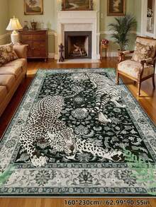 1pc Tiger Print Bohemian Style Washable Rug, Soft & Comfortable For Living Room, Dining Room, Non-Slip & Durable For Office, Bedroom, Living Room, Entryway - Black - View 9