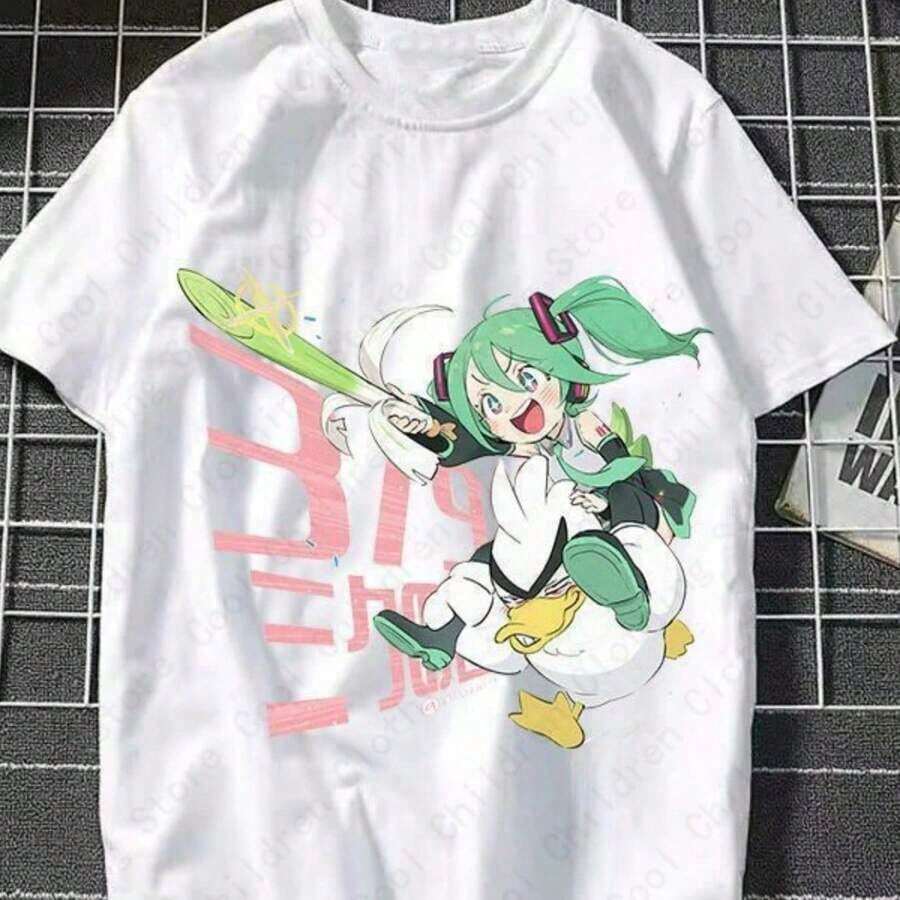 Japanese Anime Character T-Shirt With Cute MIKU Print, Summer 2024, For Women And Men, 3D T-Shirt, Street Fashion, Casual Style, Short-Sleeved Tops, Men's Blouses - 白色 - 查看 1
