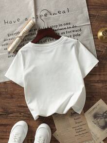 1 chiếc áo thun ngắn tay cổ tròn cơ bản in hình hoạt hình ngộ nghĩnh dành cho bé trai sơ sinh/trẻ nhỏ, kiểu dáng thường ngày và thời trang. - trắng - Xem 4