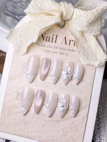 10pcs Handmade Almond-Shaped Light Pink French Manicure Nail Stickers, Featuring Delicate Hand-Painted Light Pink French Tip Design. These Elegant, Romantic, Minimalist Nail Stickers Are High-End, Sexy, Lightweight And Luxurious, Suitable For Daily Wear, Dates, Concerts And Light Business Occasions. A Perfect Gift For Women And Girls. - 多色 4 - 查看 3