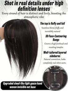 带刘海的合成假发片，隐形3D假发，女士顶级发片 - 彩色 - 查看 3