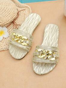 Beige Bohemian Beach Sandals/Slippers, Suitable For Beach, Vacation, Casual Wear, Comfortable And Easy To Slip On - Beige - View 11