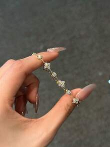 1件装不锈钢四叶草锆石手链，奢华小众设计，百搭简约个性配饰，适合女性日常及海滩佩戴 - X四葉泡手鍊 - 查看 3