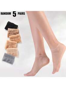 5 đôi tất nữ mùa hè không đường may, trong suốt, thoáng khí, cổ thấp đính pha lê - Nhiều màu - Xem 2