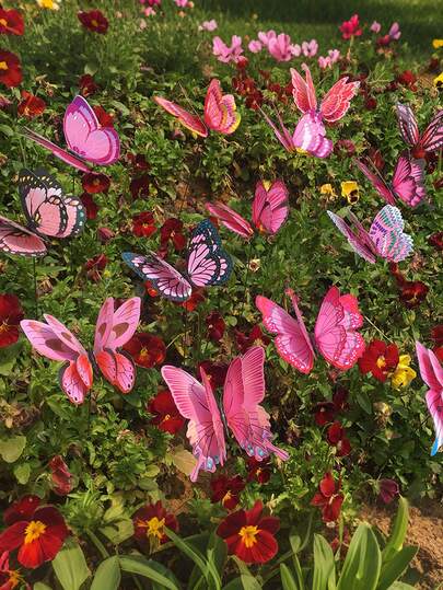 10 piezas Estacas de mariposa, decoración de jardín al aire libre Mariposas 3D vibrantes, estacas de jardín con alas dobles coloridas y varilla flexible, decoraciones de mariposas artificiales impermeables, mariposas para flores al aire interiores