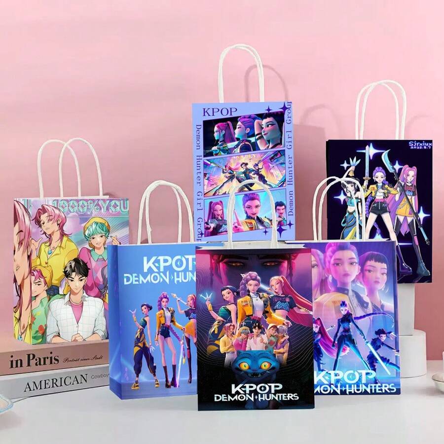 7 túi quà hoạt hình K-Pop & SajaBoys, túi giấy đựng kẹo có tay cầm, thích hợp dùng làm đồ dùng cho tiệc sinh nhật, bao bì quà tặng. - Nhiều màu - Xem 1