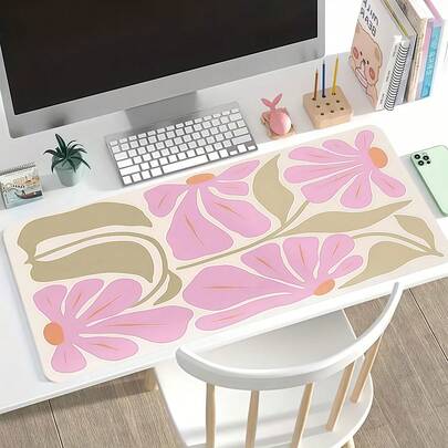 1pc Extra Large Floral Mouse Pad - Elegant Pink And Beige Floral Design, XXL Rubber Desktop Mat, Stitched Edges, Suitable For Women, Artists And Gamers, Extended Gaming And Office Decor, Mouse Pad Accessory | Decorative Mouse Pad | Smooth Surface Pad, Large Mouse Pad Office Desk Accessories Desk Accessories Office Supplies Office Accessories Desk Mat Mousepad Study Table Mouse Pad For Desk Desk Decor
