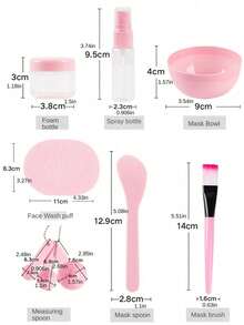 9pcs/Set Face Mask Bowl Kit, DIY Beauty Tools With Silicone Mask Spoon & Spray Bottle - Pink - View 3