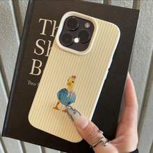 1pc TPU Material Yellow Striped Sweater Duck Pattern Phone Case Compatible With Iphone 17 Pro Max/17/16 Pro Max/15/13/12/11, S20 FE/A15/S24/A55, Note 11/Note 12/Note 13 Pro, Full Coverage Anti-Drop Soft Protective Phone Case - White - View 2