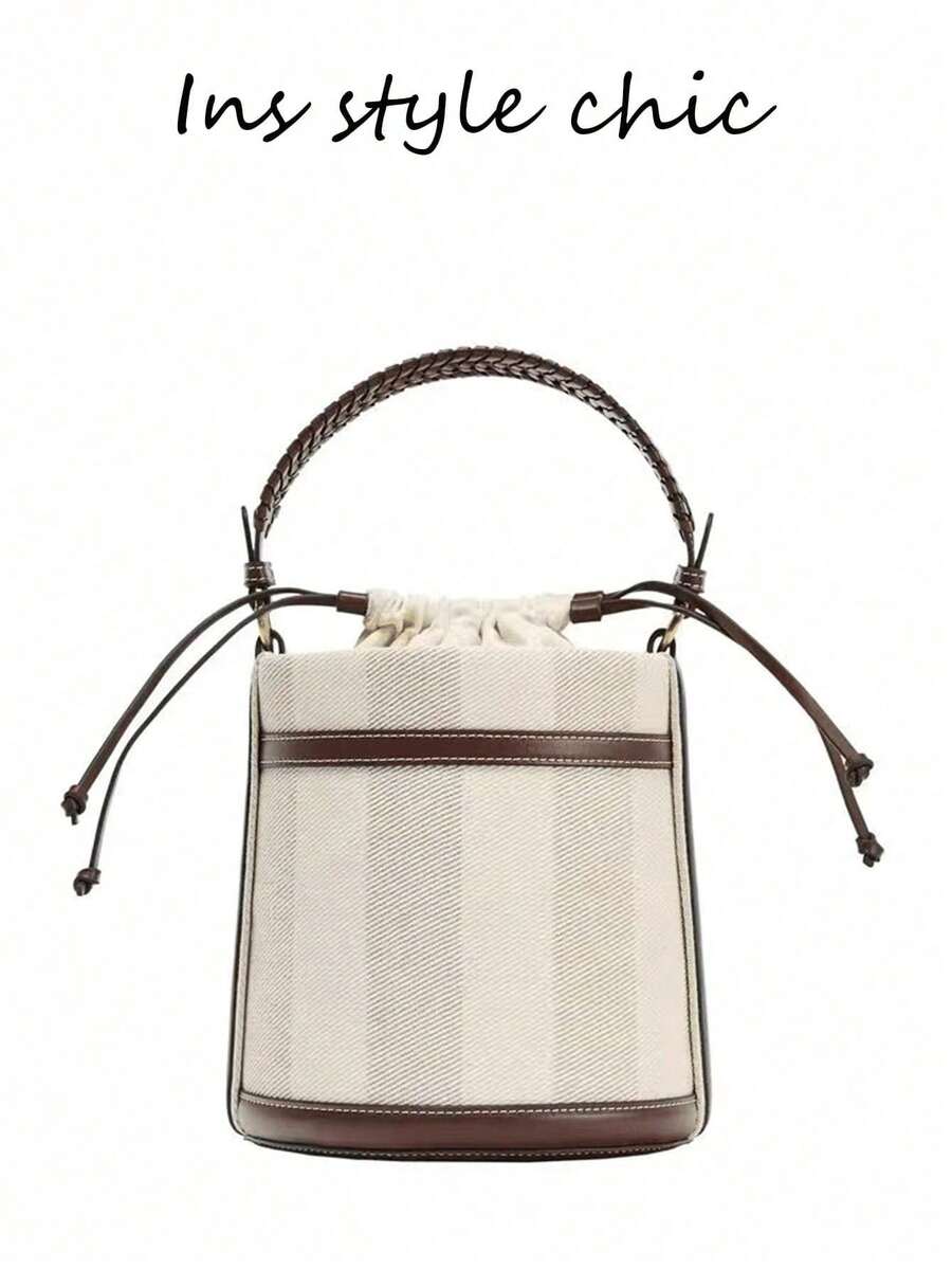 New Fashion Classic Versatile Solid Color PU Waterproof Handbag For Women, With Drawstring Design, Contrast Color Bucket/Crossbody Bag. Women's Wallet, Suitable For Shopping, Work, Travel - Multicolor - View 1