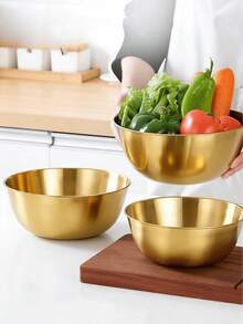 3pcs Stainless Steel Mixing Bowls: Perfect Kitchen Accessories For Restaurants [Silver-Gold 3pcs (17+19.5+22)Cm] - Gold - View 10