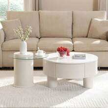 Modern Nesting Coffee Table Set Of 2, 2-Piece Oval Decorative Living Room Table Set With White Faux Marble Top And Gold Metal Base, Oval Coffee Table And Round End Table Set - White-3 - View 11