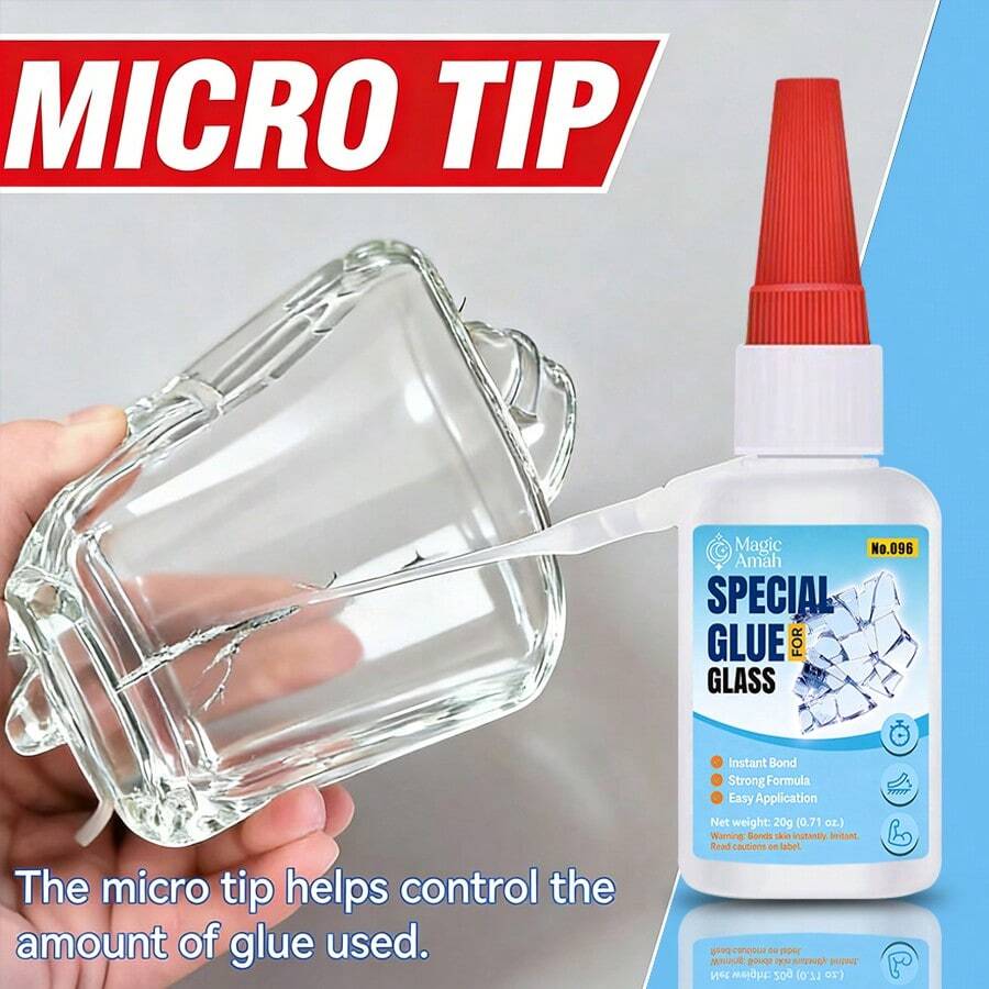 Pegamento de vidrio de alta resistencia, unión instantánea, transparente e invisible, para reparación de vasos de vidrio y acuarios - Blanco - Ver 1