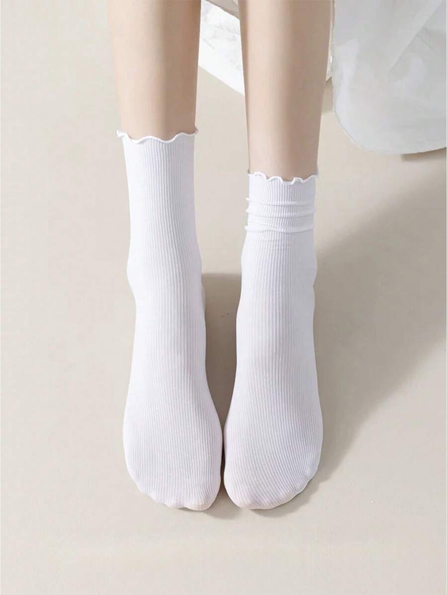 1雙女款日式短襪,夏季薄款冰絲荷葉邊休閒運動襪 - 彩色 - 查看 1