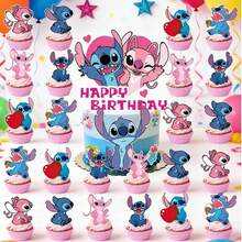 Disney 25 piezas de decoraciones para pasteles en forma de corazón con diseño de Stitch, decoraciones para pasteles para manualidades, fiestas de cumpleaños en casa - Multicolor - Ver 1