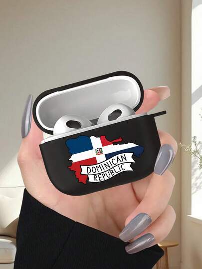 Dominican Republic Flag Map Pattern Printed Earphone Protective Case, Matte Finish Anti-Drop Earphone Shell, Compatible With AirPods 2/3/4/Pro/Pro2/Pro3, Great Gift For Friends On Birthday And Holidays