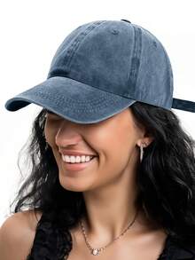 1 pieza Gorra de béisbol con visera curva vintage desgastada, unicolor, para primavera/verano, unisex - Caqui - Ver 8