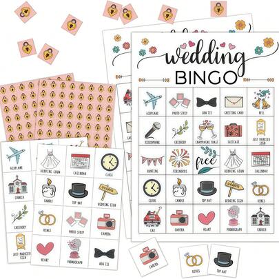 RLCNOT Bingo Game For Wedding Party, 24 Players Bingo Game, Suitable For Bridal Shower, Wedding Party, Engagement Party, Reception Activities